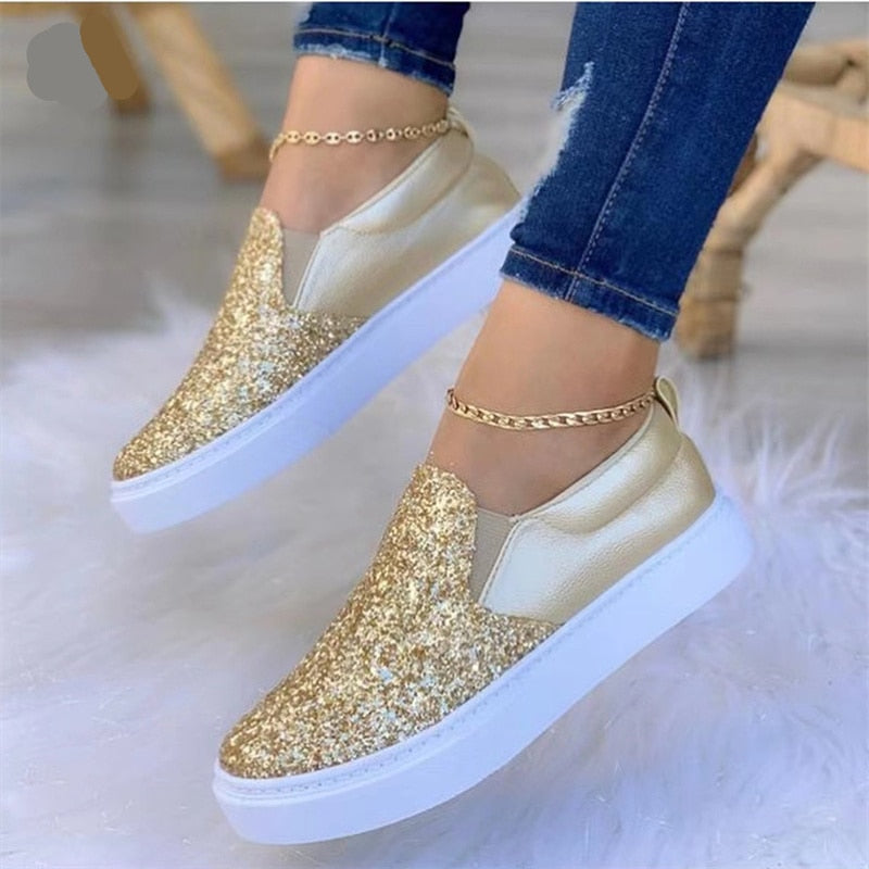 Moccasins Glitter Flat