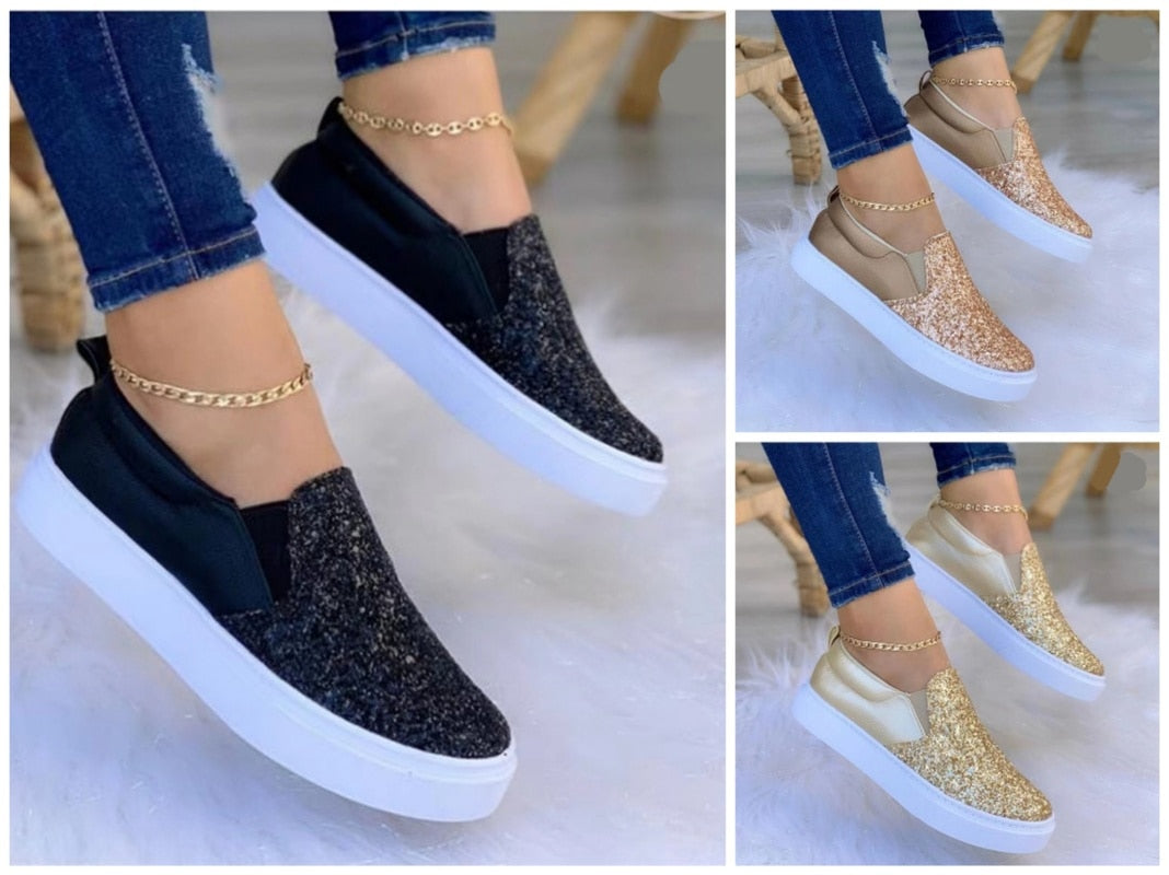 Moccasins Glitter Flat