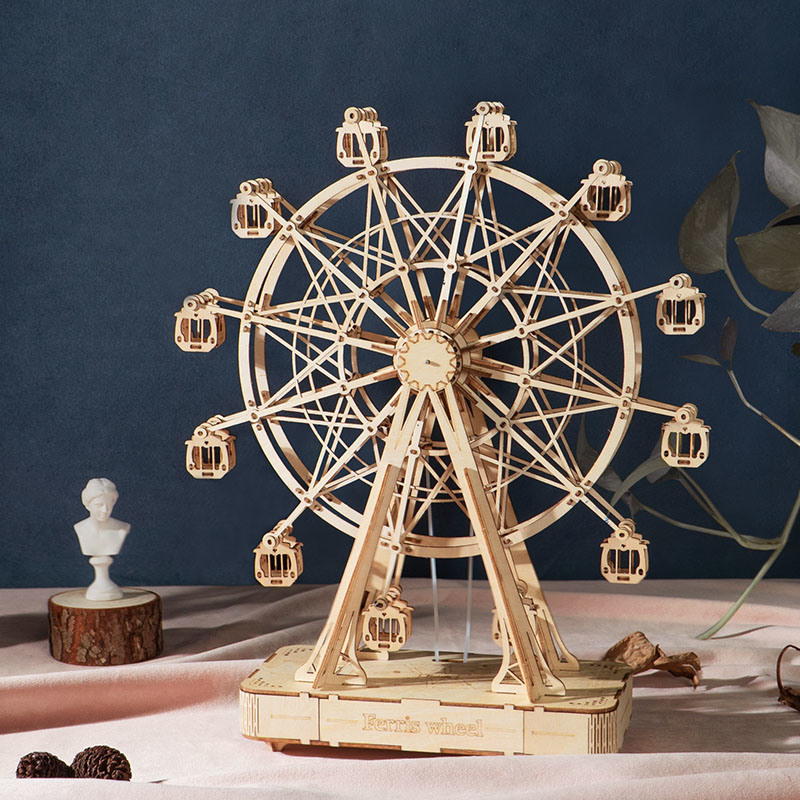 DIY Wooden Rotatable Ferris Wheel Model with Playing Music