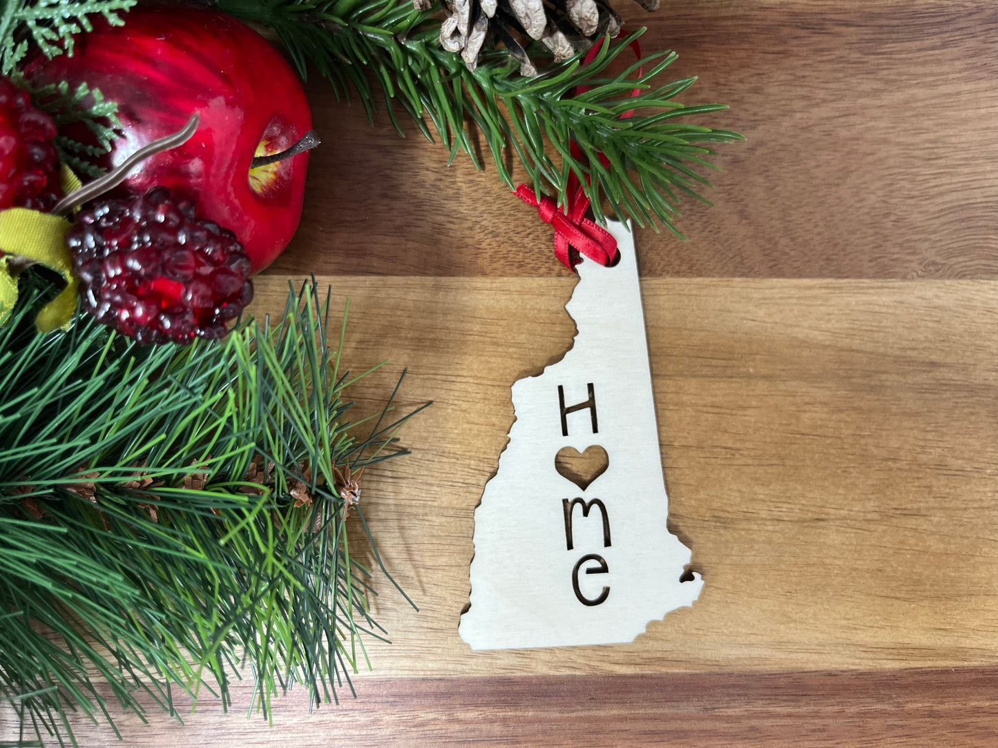 New Hampshire State Wood Christmas Ornament