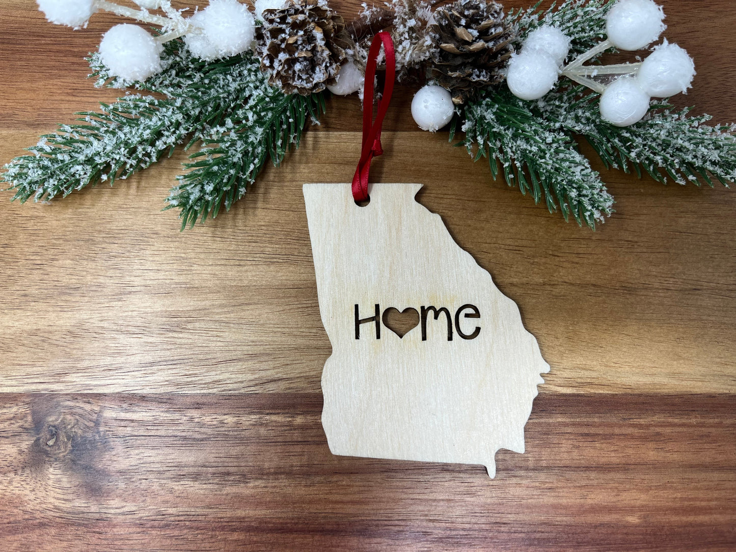 Georgia State Wood Christmas Ornament